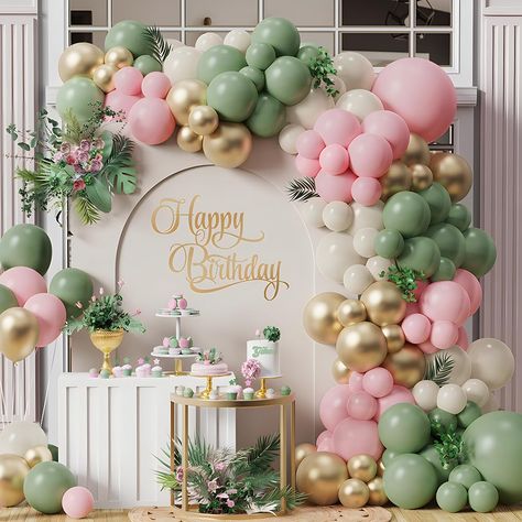 PRICES MAY VARY. [Pink and Sage Green Balloon Garland Arch Kit]The sage green and pink balloon arch garland kit is perfect for girls baby showers, Pink jungle safari theme,baptism decorations for girls,fairy first birthday,Woodland birthday party wild one or any events, make your party more unique and memorable. Whether you're planning a small gathering or a large event, our balloon arch kit will instantly transform any space into a lively and energetic atmosphere. 【Premium Value Pack】The boho p Pink Baby Birthday Party, Woodland Birthday Decorations, Safari Baby Shower Girl, Garden Theme Birthday, Woodland Baby Shower Theme Decorations, Pink Balloon Arch, Pink Birthday Theme, Jungle Safari Birthday Party, Safari Birthday Party Decorations