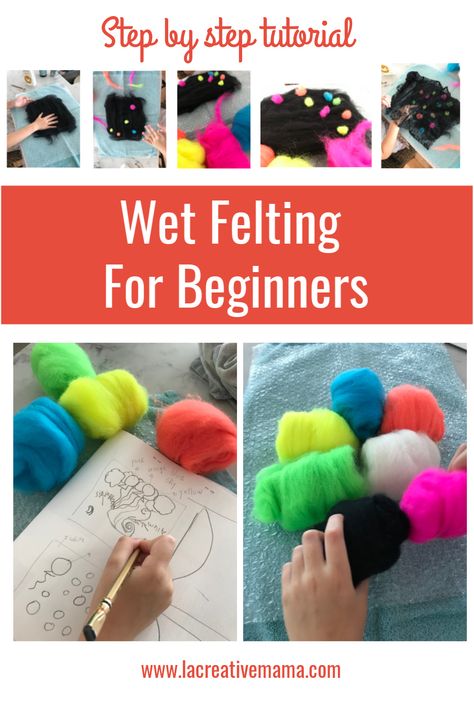 Wet Felting Tutorial Step By Step, Wool Felt Painting, Wet Felting Projects For Beginners, Wet Felting For Beginners, Felting For Beginners, Wet Felting Tutorial, Felt Making, Felting Tutorial, Felting Techniques