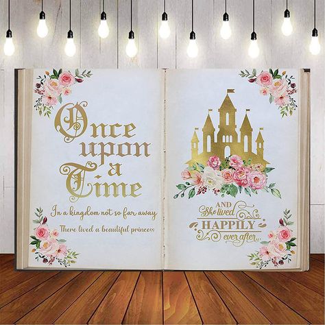 Once Upon A Time Backdrop, Girls First Birthday Party, Decor Photobooth, Fairytale Birthday Party, Gold Castle, Party Photo Booth Backdrop, Party Photobooth, Butterfly Birthday Theme, Book Birthday Parties