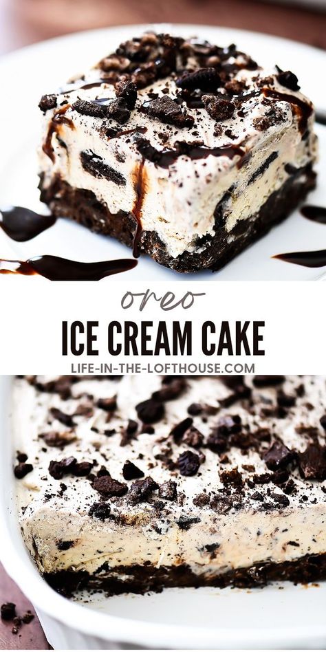 Oreo Ice Cream Cake is loaded with cookies ‘n cream ice cream, gooey hot fudge and Oreo cookies. Cookies N Cream Ice Cream, Cookies Summer, Ice Cream Dessert Recipe, Oreo Desserts, Oreo Ice Cream Cake, Easy Ice Cream Cake, Oreo Dessert Recipes, Cookies N Cream, Oreo Ice Cream