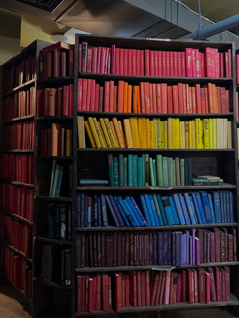 Rainbow bookshelf at The Last Bookstore in DTLA Quaint Bookstores, Rainbow Academia, Sophomore English, Rainbow Bookshelf, Rainbow Story, Book Girlies, Bookstore Ideas, The Last Bookstore, Rainbow Library