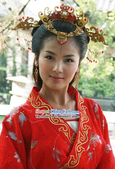 Ancient Chinese Wedding Bride Headpiece Set Princess Hairstyles, Moda China, Chinese Bride, Chinese Princess, Bride Headpiece, Chinese Hairstyle, Bride Hair Accessories, Chinese Wedding, Very Long Hair