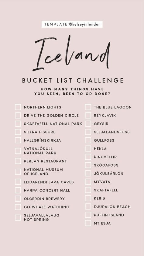 Bucket list for Iceland. Can't wait to tick these off! Summer Bucket Lists, Iceland Bucket List, List Challenges, Voyage Europe, Travel Checklist, Destination Voyage, Iceland Travel, Future Travel, Travel Instagram