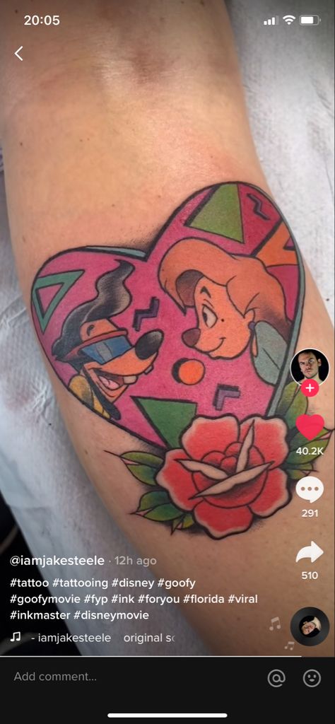 A Goofy Movie Tattoo, Goofy Movie Tattoo, Goofy Tattoos, Tattoos 2022, Tattoo Board, Movie Tattoo, Spooky Tattoos, Goofy Movie, Ink Master