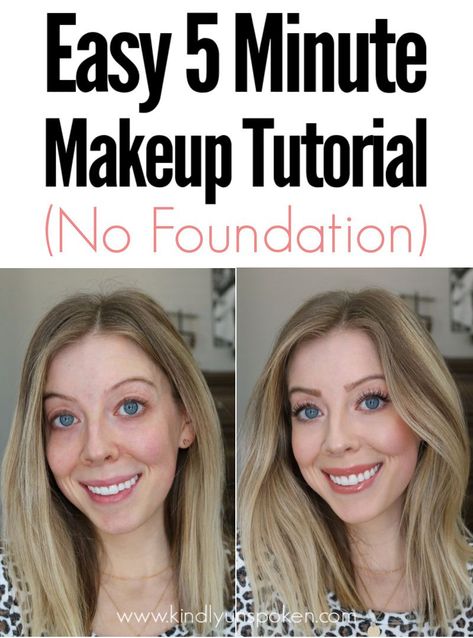 Check out my Easy 5 Minute Makeup Tutorial for a simple, pretty, and natural makeup look for everyday wear. With just a few drugstore makeup products and 5 minutes time, this no foundation makeup look will make you look well rested and put together! #5minutemakeup #easymakeup #nofoundationmakeup #drugstoremakeup #makeuptutorial Makeup For Interview Natural, Simple Flawless Makeup, Minimal Summer Makeup Natural Looks, Beginner Simple Makeup, Easy Minimal Makeup Tutorial, Eye Makeup Only No Foundation, 5 Minute Natural Makeup, Simple Foundation Makeup, Natural Makeup Everyday Over 30