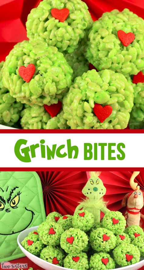 Grinch Rice Krispie Bites - These bite-sized balls of crunchy marshmallow-y goodness will warm the heart of even the most Grinch-y member of your family! What a cute and fun to make Christmas Treat that is perfect for a How the Grinch Stole Christmas family movie night. The kids will love to help make this adorable Christmas Dessert. Pin this yummy Grinch Dessert for later and follow us for more fun Christmas Food Ideas. Cat Desert Ideas, Natal, Creative Christmas Desserts Ideas, Christmas Eve Ideas, Krispie Treats Christmas, Xmas Desserts, Grinch Christmas Party, Best Christmas Desserts, Easy Christmas Treats