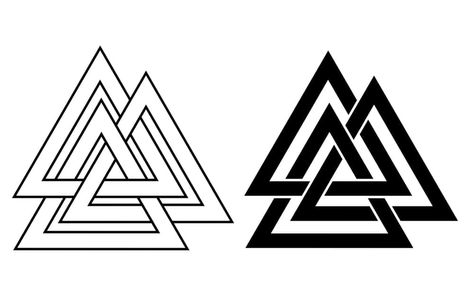 Norse Tattoo Symbols, Valknut Tattoo Design, Viking Triangle, Valknut Tattoo, Norse Tattoos, Odin Symbol, Hammer Tattoo, Tattoos 2023, Runes Meaning