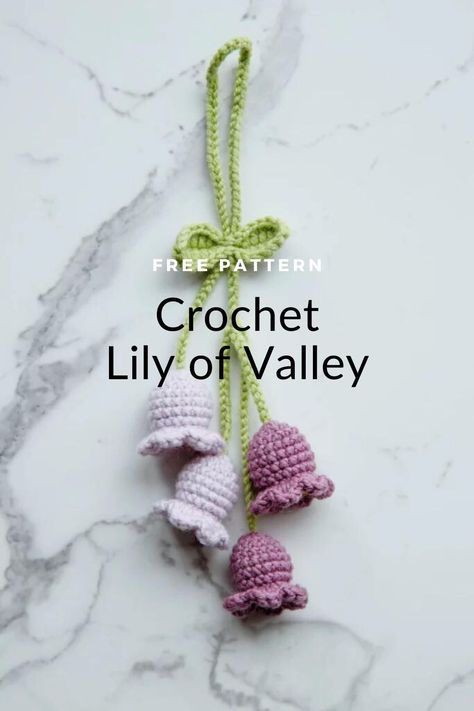 Hanging Flower Crochet Pattern Free, Crochet Bell Flowers Free Pattern, Crochet Hanging Pattern, Crochet Dangling Flower, Crochet Flower Ornaments, Crochet Flower Bag Charm Pattern, Lily Of The Valley Crochet Car Hanger, Crochet Bell Flower Pattern, Crochet Tulip Car Hanging