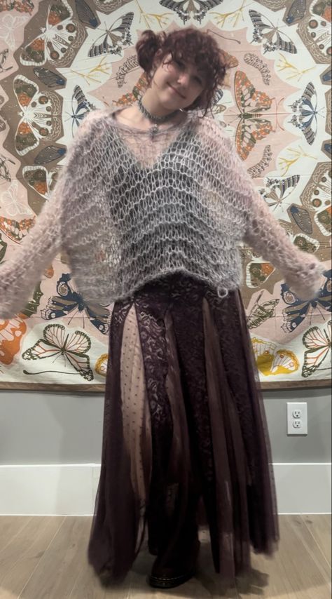 Sheer Knit Sweater Outfit, Crochet Sweater Loose Knit, Knitted Mesh Sweater, Open Knit Sweater Outfit, Loose Crochet Sweater, Purple Crochet Sweater, Crochet Loose Sweater, Knit Loose Sweater, Loose Knit Top