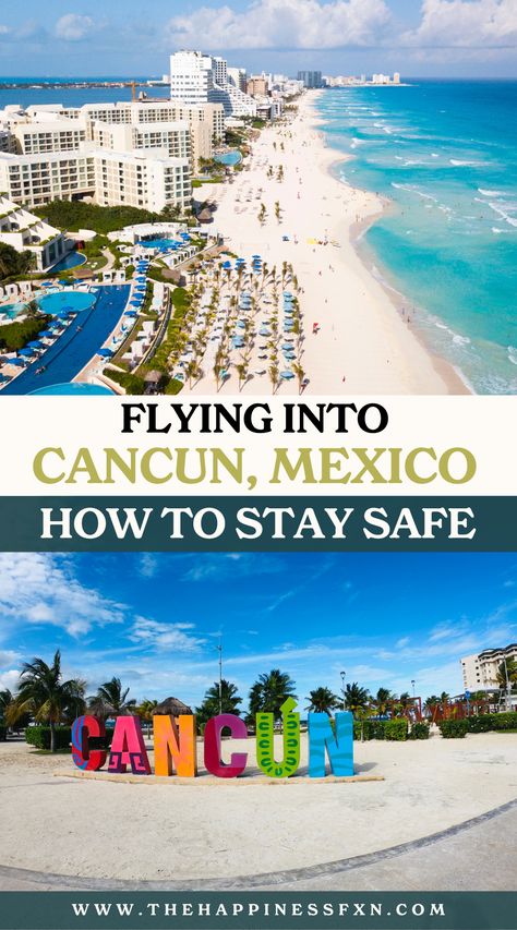 top photo: Cancun all inclusive resorts strip; bottom photo: famous Cancun beach sign Mexico, Cancun Travel Tips, Cancun Outfits Vacation, Cancun Mexico Vacation, Cancun Mexico Outfits, Mexico Vacation Destinations, Travel Cancun, Vacation Cancun, Spring Break Mexico