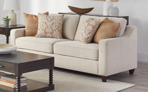 Transitional Style Living Room, Chenille Sofa, Sofa Beige, Brown Legs, Beige Living Rooms, Desk In Living Room, Boho Coastal, Style Living Room, Beige Sofa