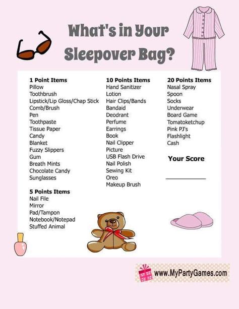 Organisation, Sleepover Packing, Sleepover Checklist, Sleepover Packing List, Sleepover Essentials, Fun Sleepover Games, Pyjamas Party, Teen Sleepover, Sleepover List