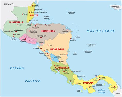 There are seven countries in Central America: Guatemala, Belize, Honduras, El Salvador, Nicaragua, Costa Rica, and Panama. Puntarenas, Bluefields, Belize City, Central America Map, Living In Belize, Nicaragua Managua, Nicaragua Flag, Honduras Flag, Geography Map