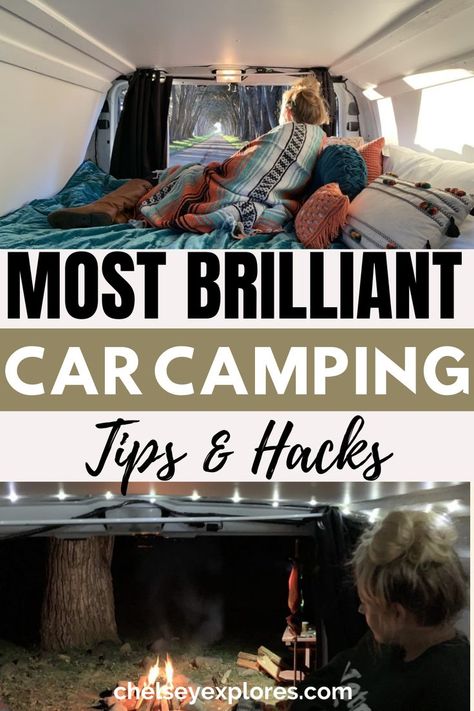 Camp In Car Ideas, Camp In Your Car, Car Camping Hacks Ideas, Car Camping Family, Car Glamping Ideas, Car Sleeping Ideas, Car Camping Storage Hacks, Car Camping Essentials For Women, Car Camping Hatchback
