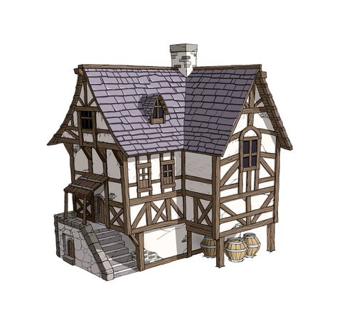 ArtStation - Medieval House design, Donghun Lee Medieval Wooden House, Medieval Fisherman House, Medieval Houses Concept Art, Medieval Buildings Concept Art, Medieval House Exterior, Medieval House Design, Medieval House Concept Art, Small Medieval House, House Concept Art