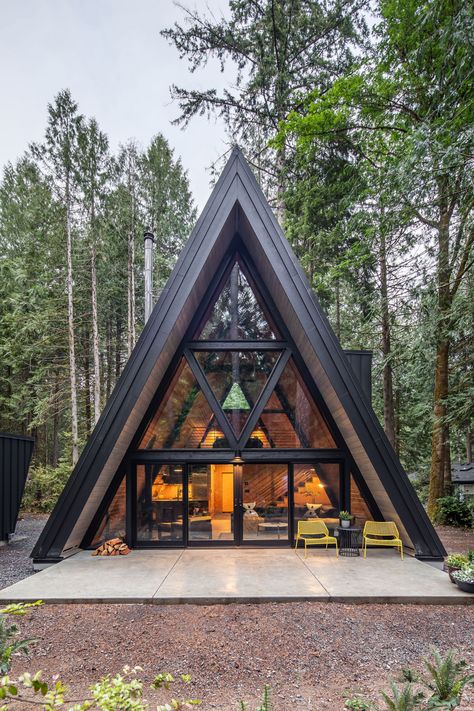 This A-Frame in Puget Sound Is a Retreat from Modern Life A Frame House Interior, A-frame Interior, A Frame Cabins, Sunset Magazine, A Frame Cabin, Slate Tile, A Frame House, Dining Nook, Puget Sound