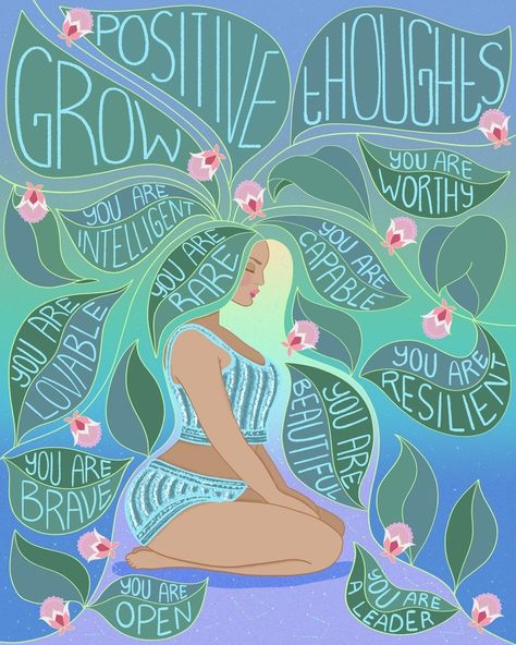 Celebrate Small Wins, Illustration Of Women, Protect Your Mental Health, Grow Positive Thoughts, Garden At Night, Mindful Art, Positive Traits, Positive Art, City Of Angels
