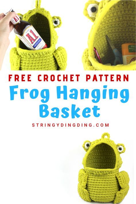 Sewing And Crochet Projects, Crochet Milk Jug Rings, Crochet Frog Basket, Crochet Gifts For Plant Lovers, Basket Bag Crochet, Crochet Animal Purse Free Pattern, Poison Dart Frog Crochet Pattern, Free Crochet Gifts, Crotchet Ideas Projects Gifts