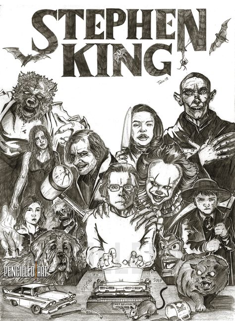 Happy Birthday Stephen King - pencilled Stephen King Books, Happy Birthday Stephen, King Drawing, Stephen King Movies, Halloween Printable, Tom Riddle, Sketchbook Art Journal, Pop Culture Art, King Art