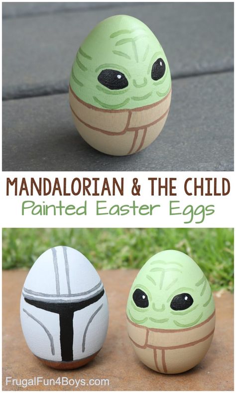 Baby Yoda and The Mandalorian Painted Eggs - What a fun Easter craft! Paint eggs with these favorite Star Wars characters. Easter Egg Painting Characters, Easter Egg Characters Ideas, Egg Easter Ideas, Easter Egg Characters, Disney Easter Eggs Decorating, Egg For Easter, How To Paint Eggs For Easter, Character Easter Eggs, Easter Eggs Painting Ideas