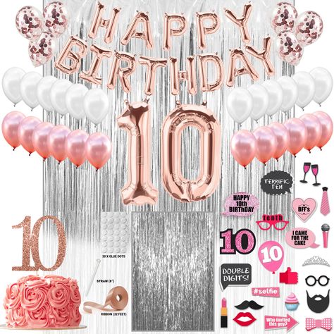 PRICES MAY VARY. ❣️ AWESOME ROSE GOLD ONE BOX FOR 10 year old birthday decorations (72-IN-1): Your princess will enjoy girls 10th birthday party decorations, as will your family, friends. It is simple to put together and came with everything you need to throw a party ❣️ 10 YEAR OLD PARTY FAVORS (PACKAGE INCLUDED): 40 inch #10 mylar balloons (rose gold), "HAPPY BIRTHDAY" mylar balloon banner, 24 latex balloons (rose gold & white), 6 confetti balloons (rose gold), 10 cake topper, 10yr girl gift id 10year Birthday Ideas, Happy Birthday 10, 10th Birthday Cake, Birthday 10, 10 Cake, 10 Birthday Cake, Birthday Party Design, Simple Birthday Decorations, Happy 10th Birthday