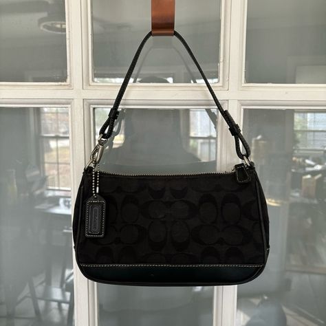 Coach | Bags | Authentic Coach Black Sig Demi Pouch Purse Handbag W Strap | Poshmark Baguette, Black Purse Aesthetic, Basic Bags, Coach Signature Bag, Black Coach Bag, Coach Mini Purse, Purse Aesthetic, My Style Bags, Bonnie Cashin