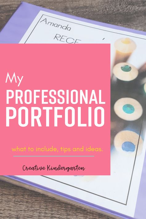 A look inside my professional portfolio that I use when I go for job interviews. This Early Childhood Educators portfolio highlights the work that I do, and I give you a look inside at what I include, ideas, and tips to make your own. #portfolio #teacher #teachingportfolio #teacherportfolio #creativekindergarten Portfolio For Job Interview, First Year Teacher Portfolios For Interviews, Interview Portfolio Examples, Teaching Practice Portfolio, Professional Portfolio Ideas, Preschool Teacher Portfolio, Teachers Portfolio Ideas, Teacher Interview Portfolio, Career Portfolio Templates