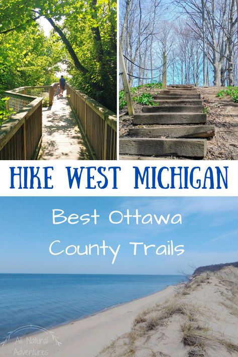 Explore West Michigan through the best hiking trails in Ottawa County! From sandy dune trails at Rosy Mound to wooded trails at the Grand Ravines and many more. Moving To Michigan, Hiking In Michigan, Michigan Hikes, Hiking Michigan, Michigan Hiking, Hiking Places, Lake Michigan Beaches, Michigan Road Trip, Road Trip Camping