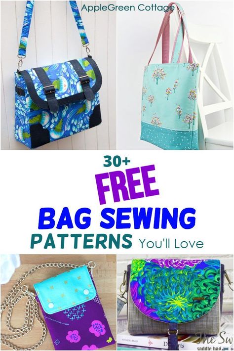 31 best bag sewing patterns you'll love to sew! Check out these free bag patterns - beginner bag tutorials up to advanced bag sewing projects.  popular bag designs: from messenger bag pattern or a sling bag, a free tote bag pattern, round and cargo duffle bag patterns, handbag pattern, even a mens bag pattern, and many more! #bagpatterns #sewingbags #freepatterns Patchwork, Tela, Free Duffle Bag Patterns To Sew, Fabric Handbag Patterns Free, Diy Messenger Bag Pattern Free, Diy Purse Patterns Handbags Free Sewing, Bags To Make Free Pattern, Handmade Handbags Patterns, Bags Patterns Sewing Free