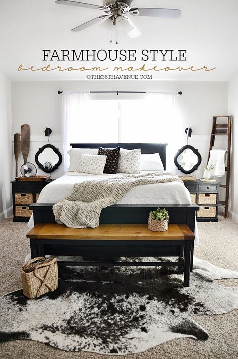 Bedroom Decor 3 at the36thavenue.com Farmhouse Style Bedrooms, Black Bedroom Furniture, Farmhouse Bedroom Decor, Black Furniture, Farmhouse Bedroom, Rustic Bedroom, Joanna Gaines, Master Bedrooms Decor, Design Living