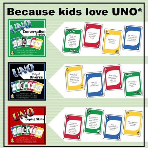 Uno Coping Skills Game, Uno Counseling Game, New Student Small Group Counseling, Counseling Interventions, Therapeutic Games, Counseling Games, Coping Skills Activities, Counseling Tools, Middle School Counseling