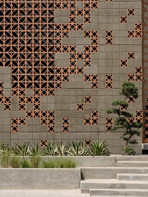 Cobogo House by Bab.nimnim on Behance Ceramic Cladding Architecture, Elevation Materials Architecture, Facade Cladding Design, Brick Jali Design, Hotel Entrance Design Exterior, Jali Facade, Detail Arsitektur, Exterior Wall Cladding, Breeze Blocks