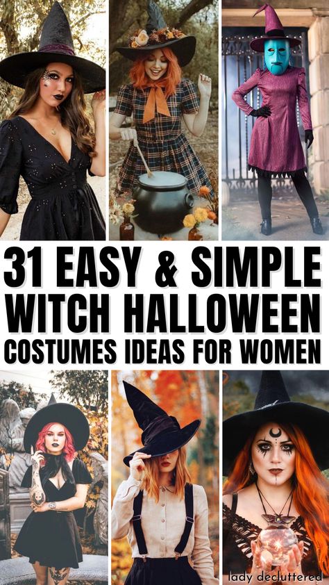 31 Easy & Simple Witch Halloween Costume Ideas for Women Group Witch Costume Ideas, Witch Dress Up, Witch Diy Costume Women, Quick Witch Costume, Nice Witch Costume, Home Made Witch Costume For Women, Diy Witches Costume Women, Witch Costumes Ideas For Women, Whiches Costume Ideas