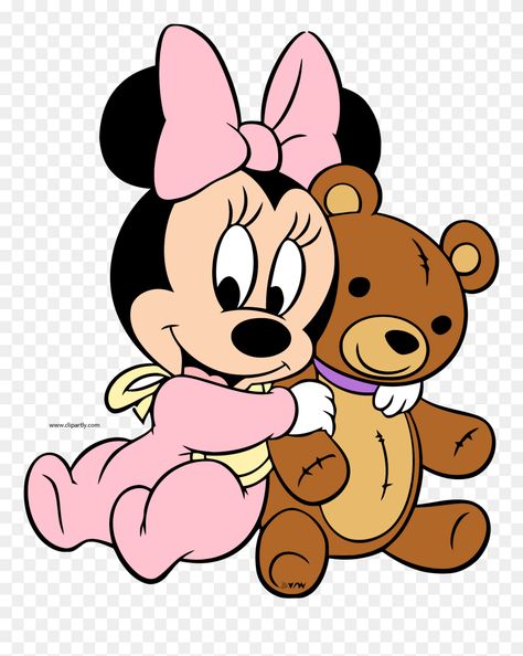 Mini Y Mickey, Hugging Teddy Bear, Disney Embroidery Designs, Baby Disney Characters, Disney Character Drawings, Disney Babies, Minnie Mouse Images, Famous Characters, Minnie Mouse 1st Birthday