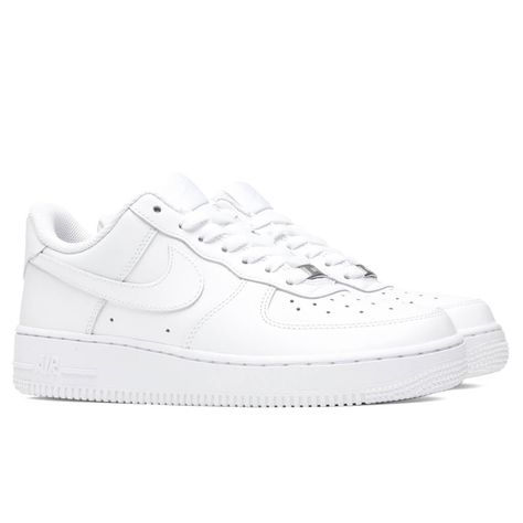 The sought-after Air Force 1 ‘07 is showcased in its popular monochromatic colorway. Its leather base is detailed with perforated holes within the toe cap and side paneling adding to its breathability and comfort. Nike’s Air technology is utilized throughout its inner sole completing the design. DUE TO THE LIMITED NATURE OF THIS PRODUCT, ALL SALES ARE FINAL. THIS ITEM IS NOT ELIGIBLE FOR DISCOUNTS OR SPECIAL PROMOTIONS. All SALES FINAL. Leather upper Rubber outsole Stitched Nike branding Air tec Air Force 1 Blanche, Popular Nike Shoes Women, Airforce 1s, Popular Nike Shoes, White Af1, White Air Force Ones, White Air Force, Pretty Sneakers, Nike Branding