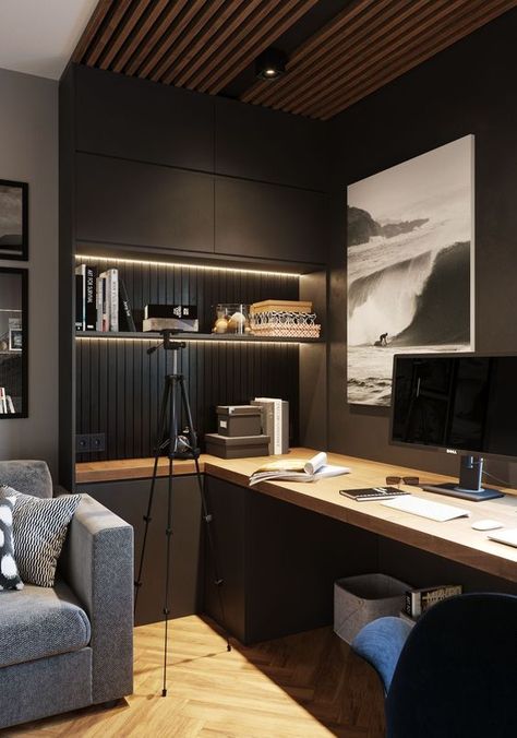 30 Best Home Office Design Ideas So That You Don't Compromise On Style - Hike n Dip Mesa Home Office, Modern Home Offices, Study Table Designs, Dark Modern, Study Room Design, Simple Interior Design, Interior Design Per La Casa, Small Home Offices, Whirlpool Refrigerator