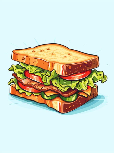 blt sandwich vector illustration. clean line and cool color clip art for menu, poster, web Essen, Food Graphics Illustration, Sandwich Illustration Drawing, Food Illustrations Vector, Cafeteria Posters, Sandwich Menu Design, Sandwiches Illustration, Sandwich Logo Design, Sandwich Wallpaper