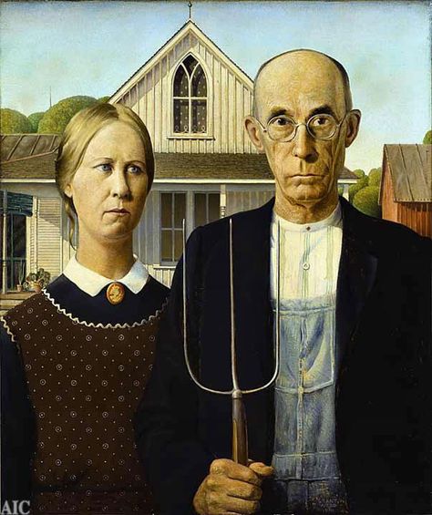 Norman Rockwell paintings Paintings History, The Arnolfini Portrait, American Gothic Painting, American Gothic Parody, Grant Wood American Gothic, Famous Art Paintings, Rockwell Paintings, Grant Wood, Most Famous Paintings