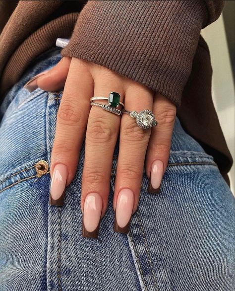 Brown French Tip Nail Inspiration Brown Acrylic Nails, September Nails, Fall Nail Trends, Cute Nails For Fall, French Tip Acrylic Nails, Casual Nails, Classy Acrylic Nails, Fall Acrylic Nails, Nagel Inspo