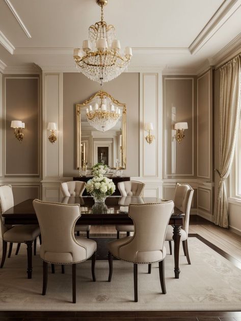 Regency Living Room Interior Design, Glamorous Dining Room, Dining Room Inspo, Formal Living Room Decor, Glamourous Dining Room, Dining Room Design Luxury, Urban Home Decor, Interior Design Dining, Coastal Dining Room