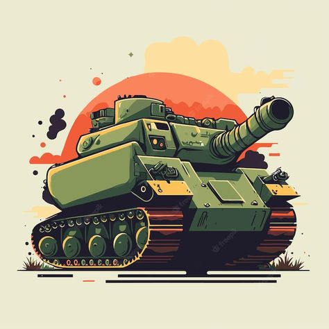 Premium Vector | Vector large tank military army vector cartoon color icon vector flat color illustration Tank Illustration Army, Logan Poster, Army Illustration, Army Cartoon, Tank Illustration, Tank Cartoon, Army Background, Flat Color Illustration, Tank Drawing