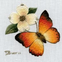 orange butterfly Long And Short Stitch, Short Embroidery, Trish Burr, Crewel Embroidery Tutorial, Broderie Simple, Orange Butterfly, Butterfly Embroidery, Paper Embroidery, Learn Embroidery