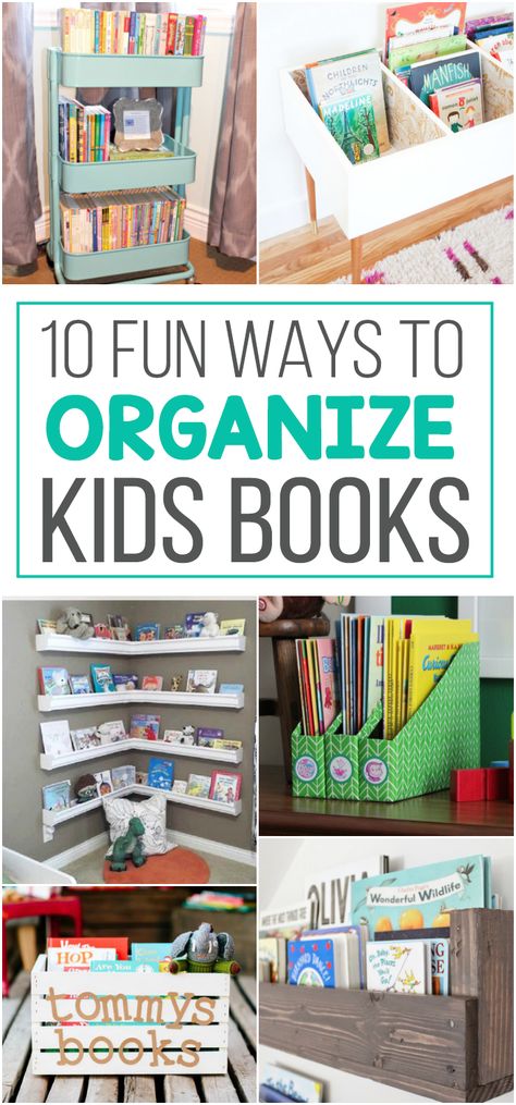 10 Fun Ways To Store Kid Books. Love these awesome organization ideas for all those kids story books. #ad Organisation, Toy Room Book Storage, Book Storage Ideas Kids, Kid Book Storage, Toddler Book Storage, Book Storage For Kids, Kids Book Storage Ideas, Storing Kids Books, Organizing Kids Books