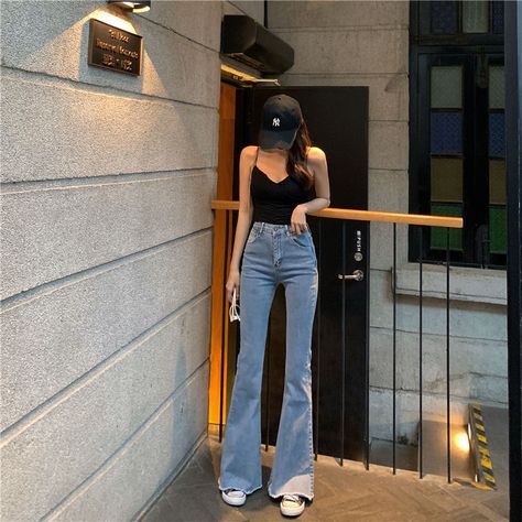 Bootcut Jeans Outfit, Flared Pants Outfit, High Waist Flare Jeans, Flare Jeans Outfit, Jeans Female, Mom Black, Street Jeans, Jeans Outfit Summer, Jeans Plus Size