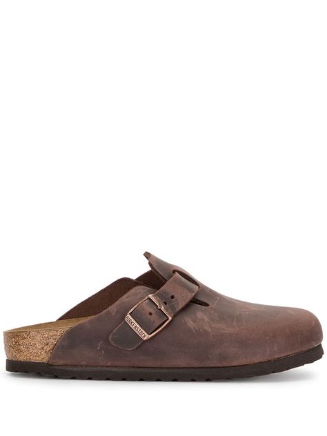 Birkenstock Boston open-selvage Slippers - Farfetch Brown Leather Birkenstocks, Boston Shoes, Birkenstock Slippers, Birkenstock Mules, Brown Mules, Staple Shoes, Birkenstock Brown, Birkenstock Women, Birkenstock Sandals