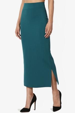 Teal Skirt Outfit, Mid Calf Pencil Skirt, Evening Wedding Guest, Long Straight Skirt, Comfy Office, Teal Skirt, Long Pencil Skirt, High Rise Skirt, Pencil Skirt Outfits