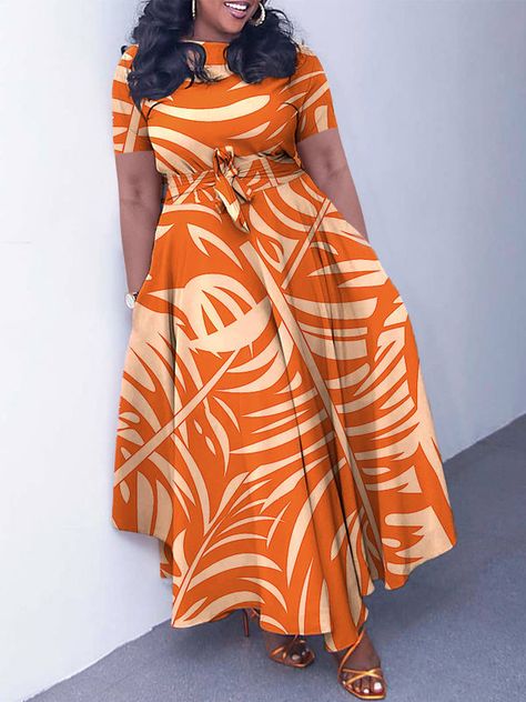 Plus Size Long Dresses, Long Dress Plus Size, Printed Casual Dresses, Autumn Days, Dress Sleeve Styles, Maxi Robes, Tie Waist Dress, Long Dress Casual, Plus Size Maxi