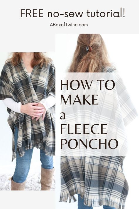 Blanket Poncho Diy How To Make, Ponchos, Couture, Crafts With Fleece Fabric, No Sew Shawl Wraps, Poncho Diy Easy, Flannel Gifts To Make, Diy Scarves No Sew, How To Make A Fleece Scarf