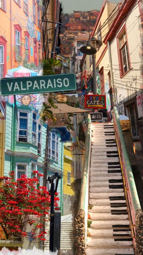 Now, a collage inspired by my favorite place on earth; Hills on Valparaiso, Chile! #wallpaper #city #travel #valparaiso Santiago Chile Aesthetic, El Colorado Chile, Chile Aesthetic, Chile Country, Chile Travel Destinations, Chile Photography, Chile South America, Travel Chile, Wallpaper City