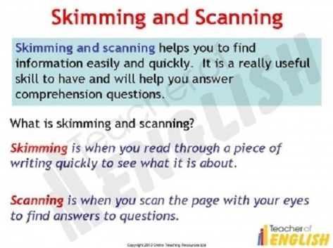 Difference between Skimming and Scanning Inferring Lessons, Skimming And Scanning, Reading Techniques, Formal Letter Writing, Reading Comprehension Texts, Essay Writing Examples, Writing Development, Esl Reading, Logical Fallacies